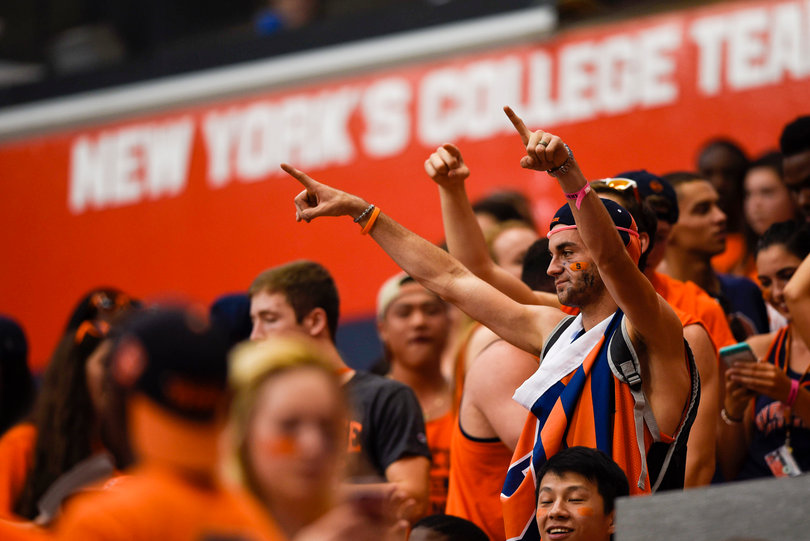 Syracuse fans celebrate the blowout win over the Rams in the Carrier Dome in Friday night.