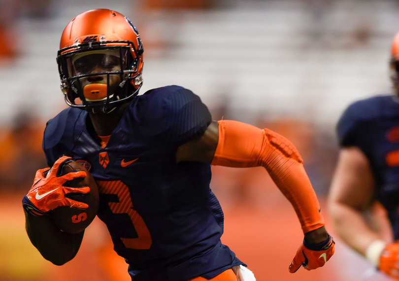 Running back Ervin Philips runs with the football against Rhode Island.