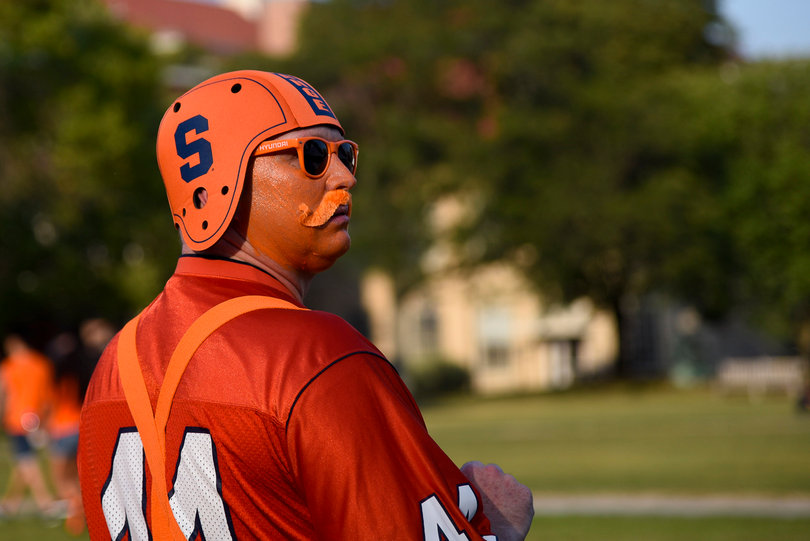 "Orange Chuck," a former Syracuse native who now resides in China Grove, North Carolina, takes in the pre-game festivities.
