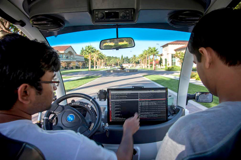 Auro Robotics, a Silicon Valley start-up, is test-running a new driverless shuttle at Santa Clara University, a venue it chose because of its pedestrian campus and status as a private institution.