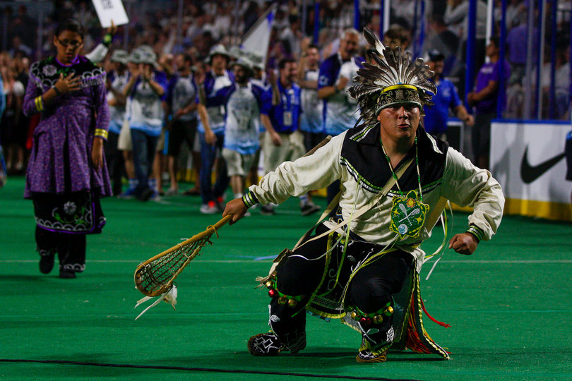 The opening ceremony featured a storytelling segment on what the game of lacrosse means to the Iroquois people.