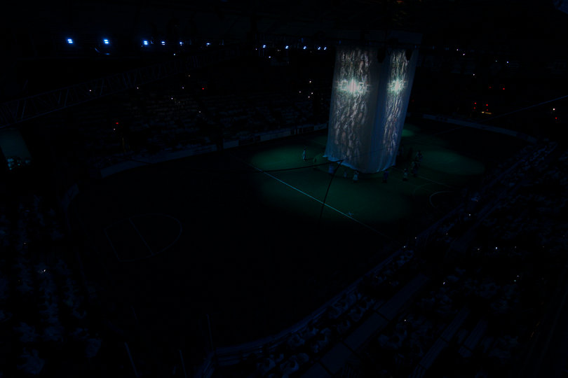 During the opening ceremony, the voice over the loudspeaker explained that lacrosse was originally played as a way to make peace.