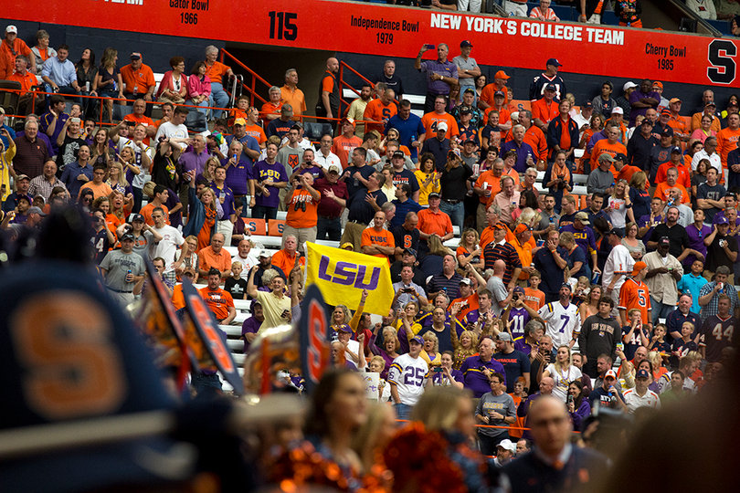 A large contingency of Tiger fans mixes with the Syracuse fans in the Carrier Dome on Saturday.