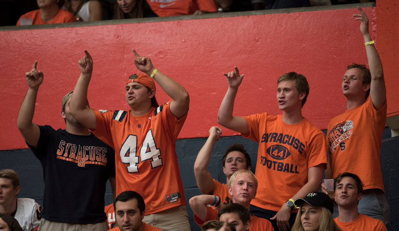 Syracuse fans react to a play in the first half of the Orange's game against the Tigers.