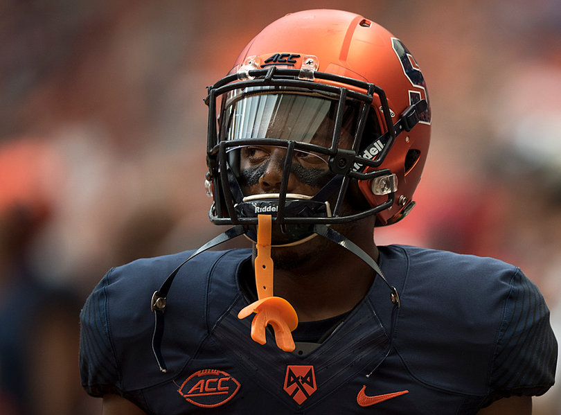 Syracuse cornerback Cordell Hudson walks off the field.