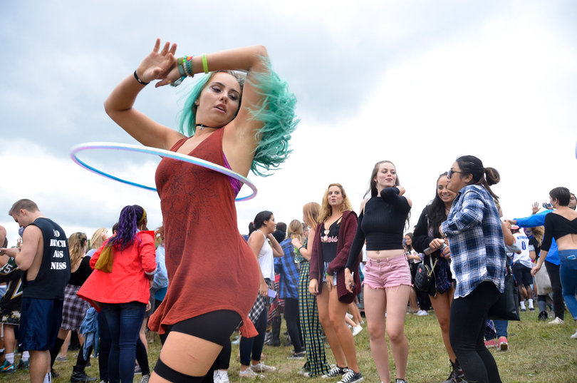 Monika Chojnowska, a senior triple major, hula hoops during a set at the festival. Juice Jam switched to the festival format two years ago.