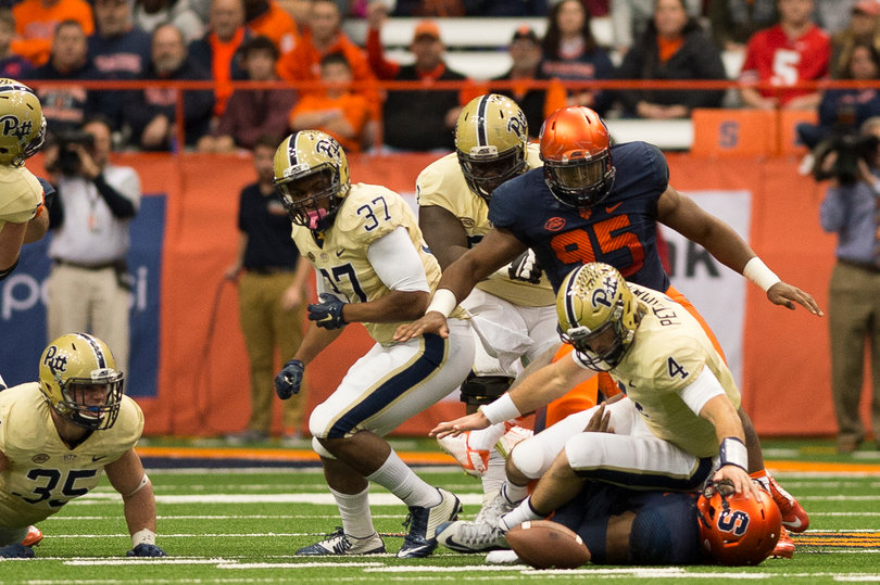 Peterman scrambles to recover a fumble caused by Franklin in the first quarter. 