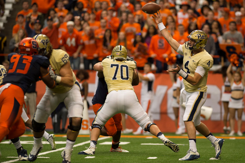 Pittsburgh quarterback Nathan Peterman fires a pass from the pocket during the Panthers' 23-20 win. 