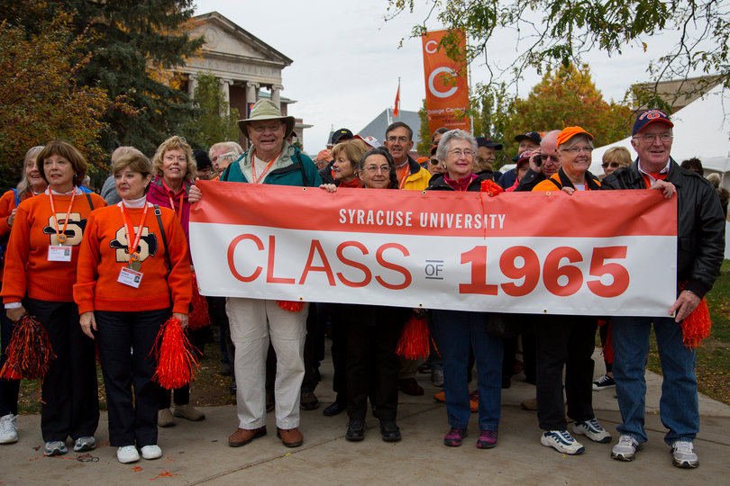 The Class of 1965 prepares to march around the quad before going to watch SU play Pitt in the Carrier Dome. 