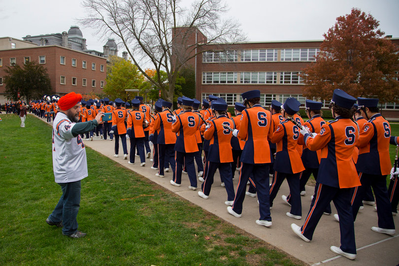 Chetan Rakieten class of 2002 records the band as it marches around the Quad. 