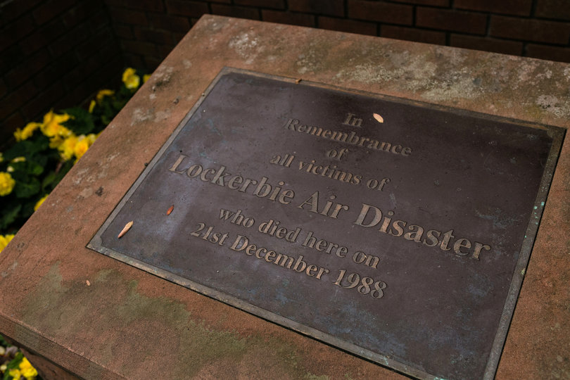 A plaque in Lockerbie honors the victims of the Pan Am Flight 103 bombing. The bombing killed 270 people, including 35 Syracuse University students who were returning to the U.S. from a study abroad programs.
