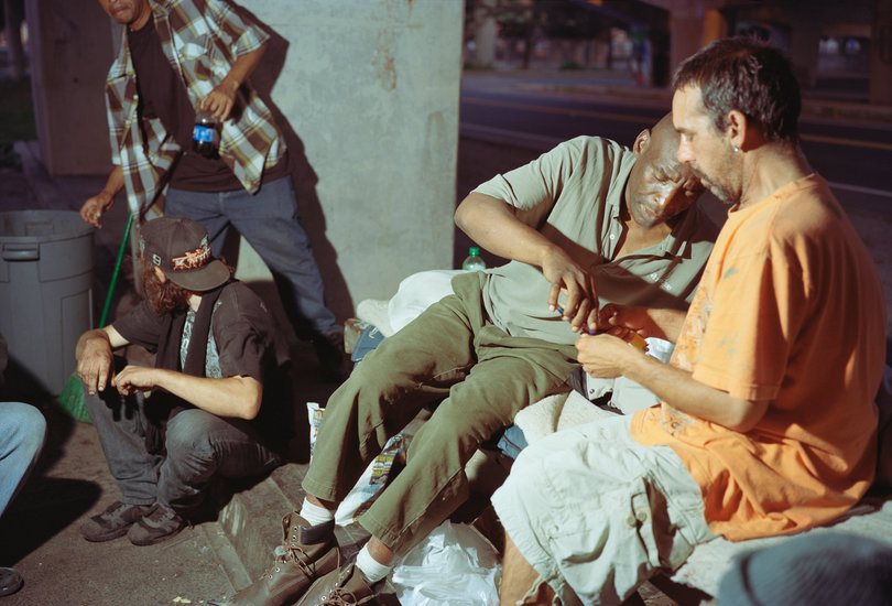 This is a photograph from Jensen's “The Unwanted” series, which documents the lives of homeless people living in and around Syracuse.