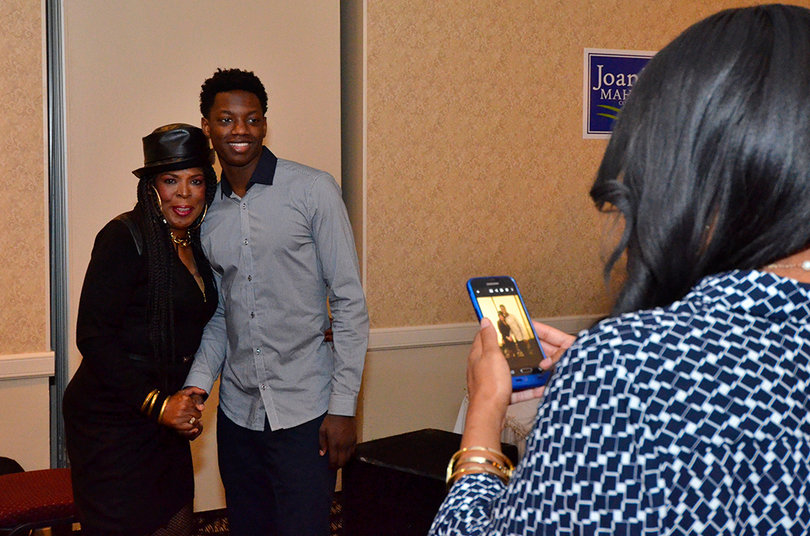 Syracuse men's basketball player Kaleb Joseph attended the Joanie Mahoney watch party at the Drumlins Country Club. 