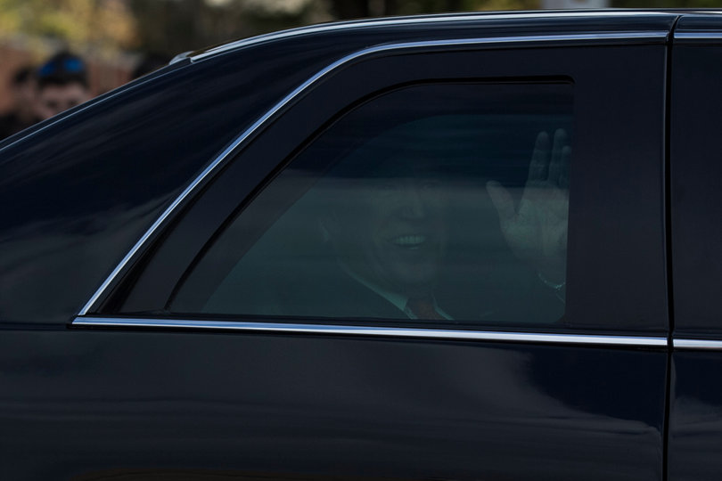 Biden waves goodbye to SU after his visit to the university for the national "It's On Us" campaign.