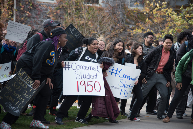 SU students dance on the Quad during a protest held in an act of solidarity with Mizzou.
