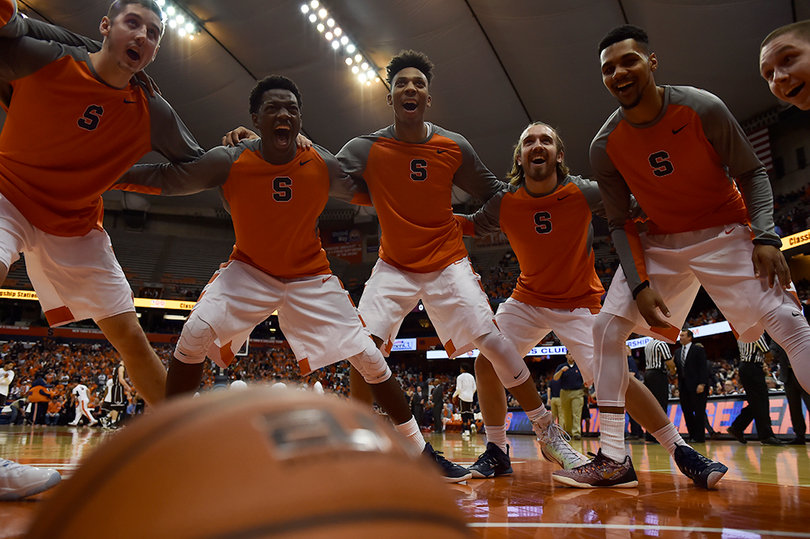 Syracuse huddles as a team on the Carrier Dome court before opening its season against Lehigh on Friday.
