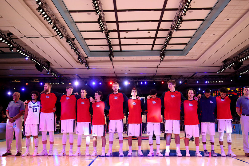 Gonzaga lines up as a team before the game.