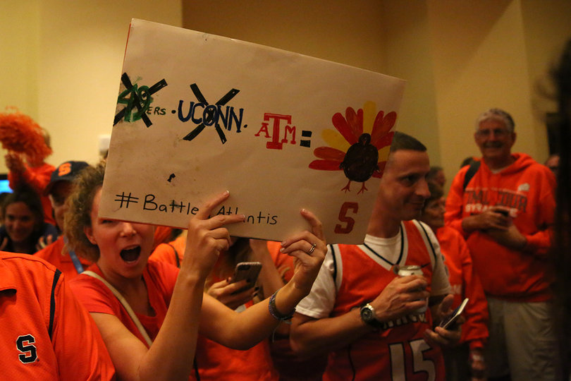 Syracuse fans celebrate the win.