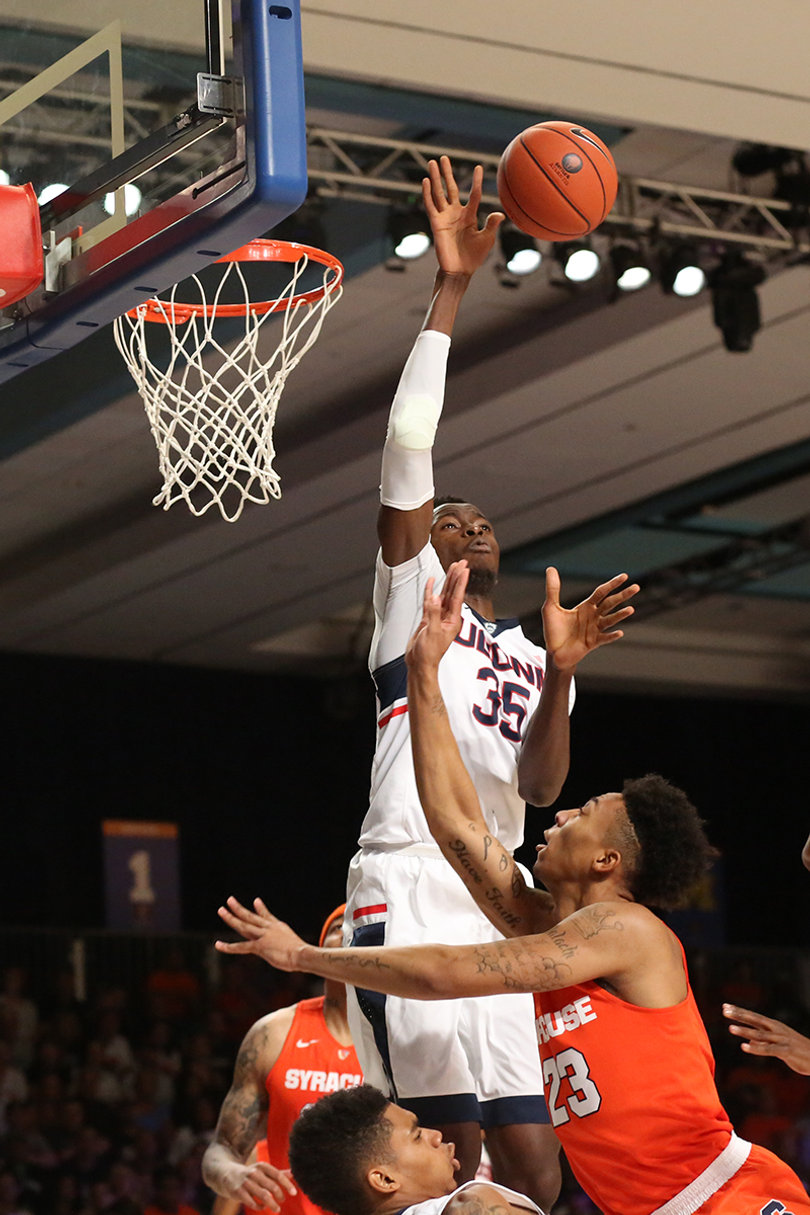 Brimah gets a hand on Richardson's floater. The SU guard is averaging 13.4 points per game this season. 