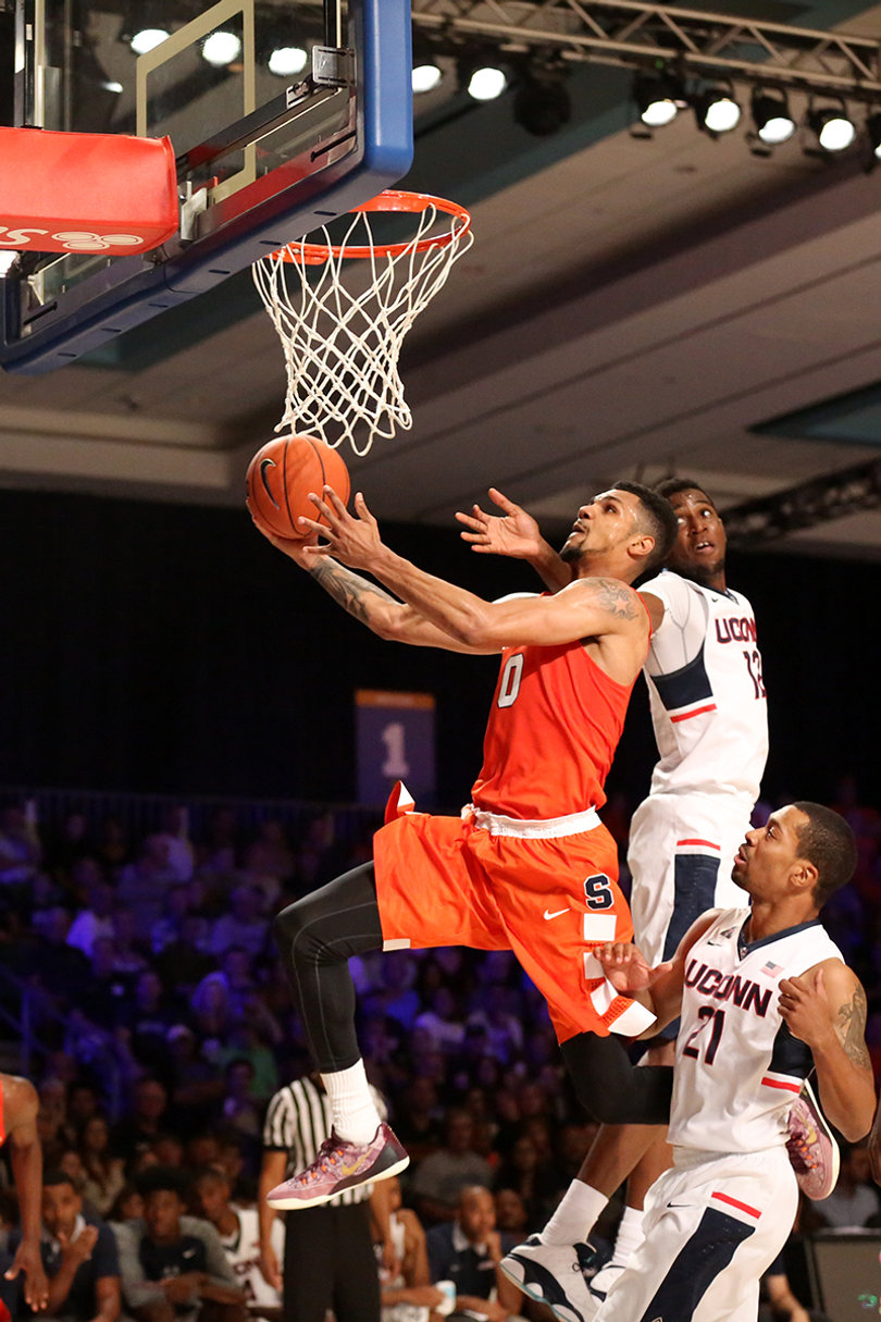Facey tries to block Gbinije's layup as the Syracuse forward attacked the rim. Gbinije has gone 16-for-23 from the field. 