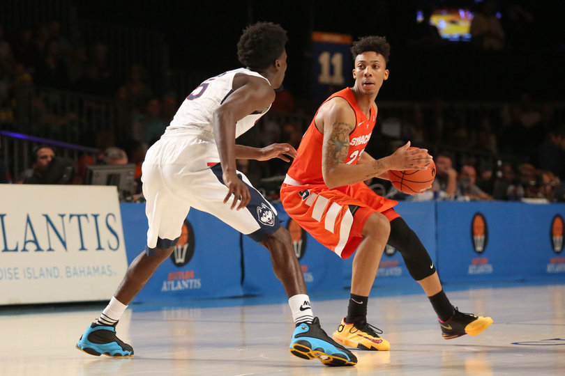 Guard Malachi Richardson works against Hamilton. He shot just 1-for-4 in the first half, but he shot 3-for-5 in the second frame. 