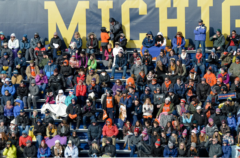 Fans in the Ocker Field bleachers watch the national championship game.