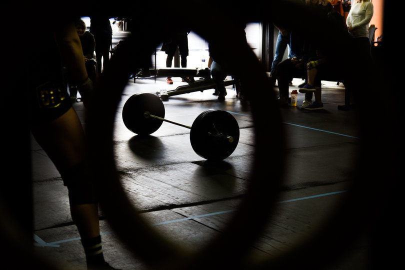 Dawn Basciani gets ready to lift at the women's weightlifting meet.