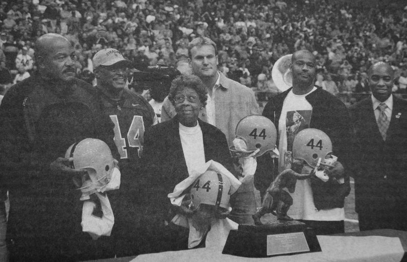 Retiring No. 44, 2005

After being worn by players who didn’t live up to the legacy set by Brown, Davis and Little, No. 44 went unworn since 1998. Then-athletics director Daryl Gross had been in his new job for less than a year and played a key role in the decision to retire the number.

“If there was ever a number that needed to be retired, it is 44,” Gross said in the announcement to retire it. “If you can’t take 44 off the table, then you’re just never going to retire a jersey.”

At the retirement ceremony on Nov. 12, 2005, Brown was set to speak, but said there had only been one three-time All-American in Syracuse history, Floyd Little, and he should be the one to speak.

“I think it probably should be (retired),” Brown said at the time. “I think it’s very difficult to try to pick an individual prematurely that’s going to be able to fulfill the shoes of 44.”