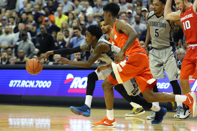 Georgetown guard Tre Campbell fights Syracuse's full-court press in the second half. 