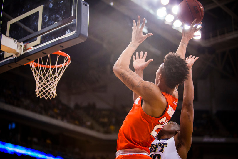 Richardson positions along the side of the basket as the ball grazes his fingertips. He finished with one rebound in 33 minutes.