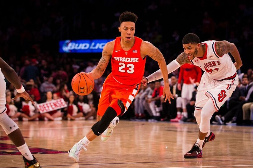 Richardson drives toward the paint while dribbling with his right hand. He finished with 15 points.