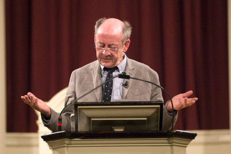 Known for his humor, Billy Collins read poems including “Cheerios,” “After the Funeral” and “Oh, My God!” at his Fall 2013 lecture. 