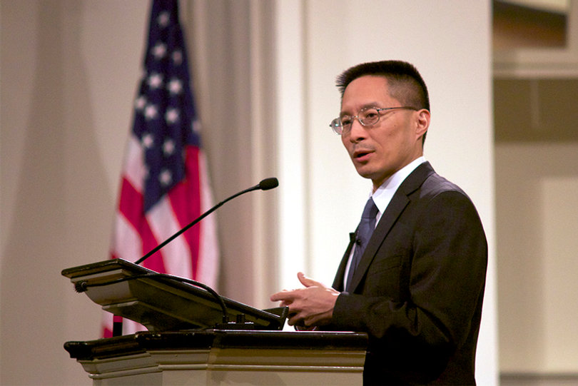 Eric Liu, a Time columnist and educator, discussed rejecting political bias and opportunities in American communities for patriotism during his Fall 2013 lecture.