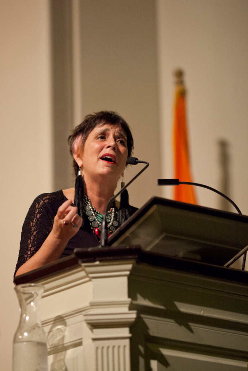 Eve Ensler, creator of "The Vagina Monologues," spoke about the Advocacy Center during her Fall 2014 lecture.
