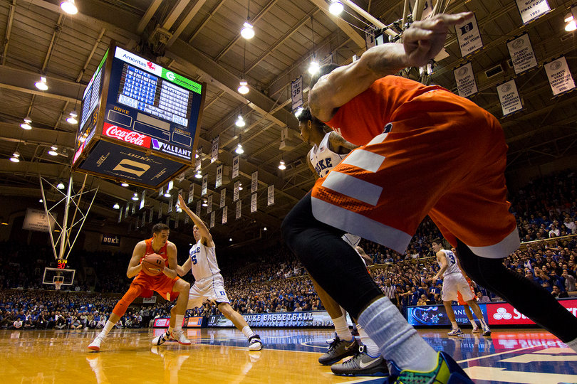 Lydon takes on a defender in the post. He went 3-of-9 from the field, compiling eight points as well as nine rebounds.