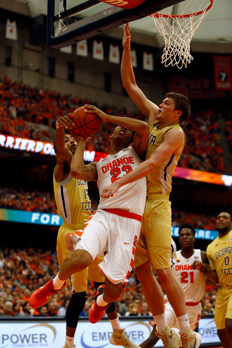 Richardson goes hard to the rim as two Georgia Tech forwards contest his shot. 