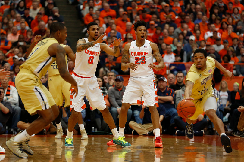 Gbinije and Richardson look on as Jackson and Georges-Hunt chase the ball. 