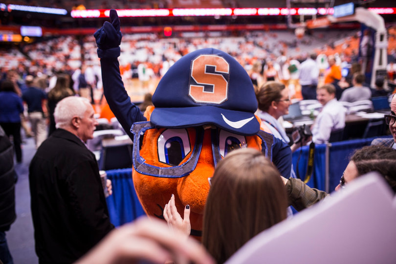 Syracuse fans were given glasses at the SU-Notre Dame game for the dress like Jim Boeheim promotion. Otto dons his own version of the glasses. 