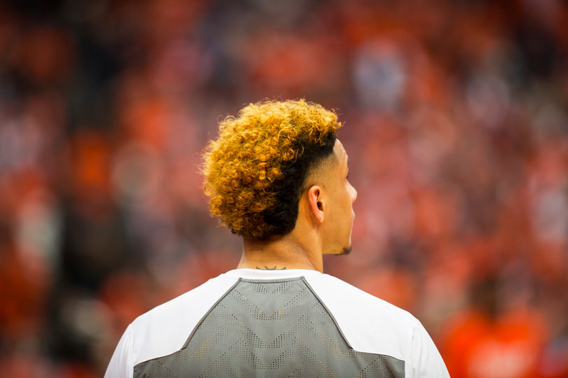 Zach Auguste looks on during Syracuse's game against UND. Auguste scored eight points and grabbed 10 boards against SU. 