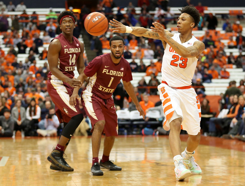 Malachi Richardson watches as the ball flies through the air. He assisted five baskets on Thursday night.