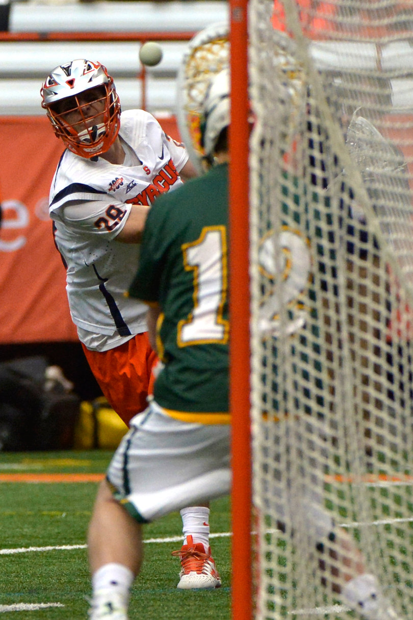 Piroli fires a shot toward Siena goalie Tommy Cordts.