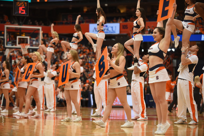 SU cheerleaders pump up the Carrier Dome crowd Saturday during the Orange's 75-66 win.