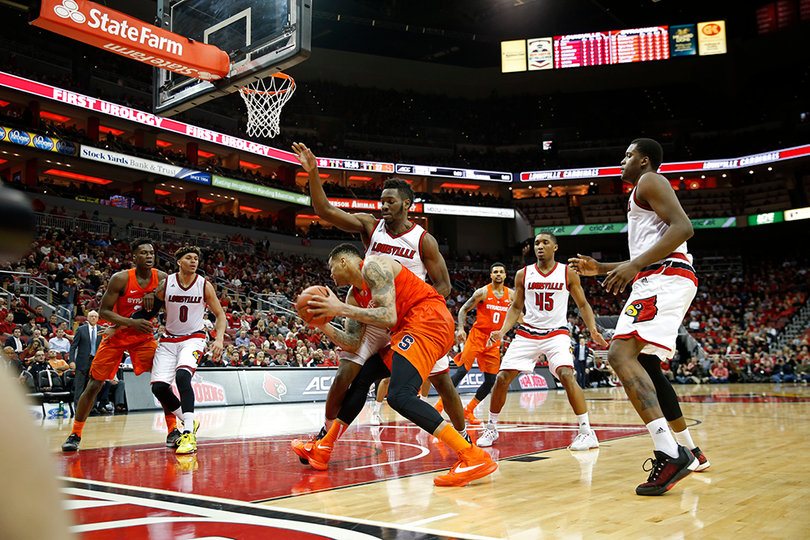 Gbinije pounds his way into the paint on Wednesday night. He finished with 13 points.