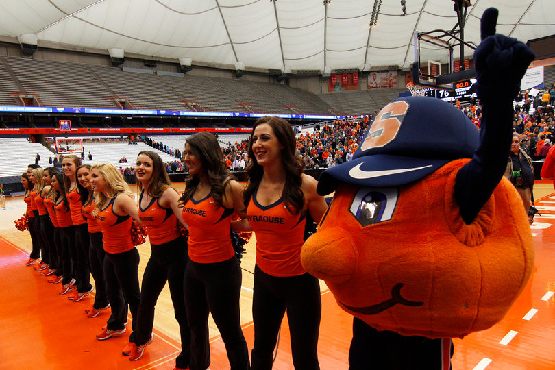Otto the Orange is on hand for the first-ever NCAA women's tournament games hosted at the Carrier Dome.