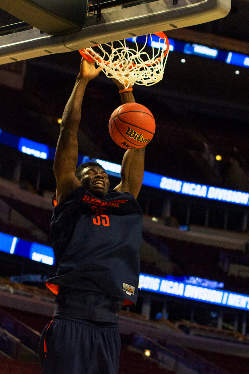 Chino hasn't dunked in a game in a while, but he got a chance to do it in practice on the United Center court. 