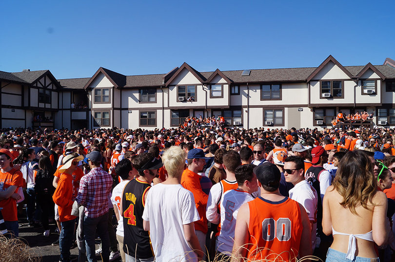 Students party at Castle Court on Sunday afternoon.