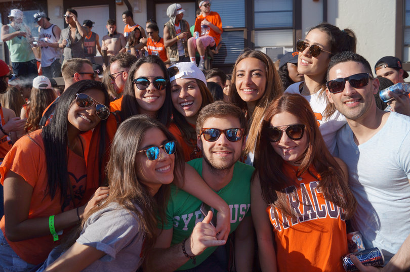SU students pose for a photo on Sunday at Castle Court.