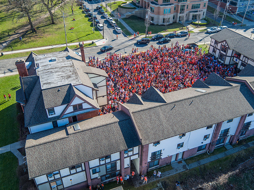 An aerial view of the scene at Castle Court on Sunday.