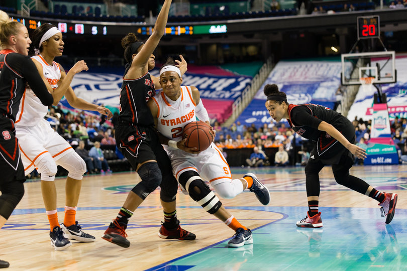 SU guard Brittney Sykes drives the lane against N.C. State. She went 5-of-10 from the field.