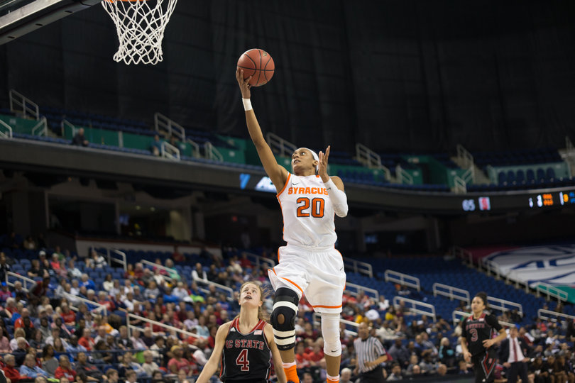 Sykes rises up for a right-handed layup. She scored 15 points in the win.